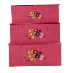 Bo&icirc;te rectangulaire en raffia brod&eacute; Rice
